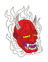 demon mask oni is mean demon logo illustration design for sukajan is mean japan traditional cloth or t-shirt,Embroidery Men T-shirts Summer Casual Short Sleeve Hip Hop T Shirt Streetwear