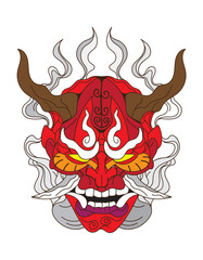 demon mask oni is mean demon logo illustration design for sukajan is mean japan traditional cloth or t-shirt,Embroidery Men T-shirts Summer Casual Short Sleeve Hip Hop T Shirt Streetwear