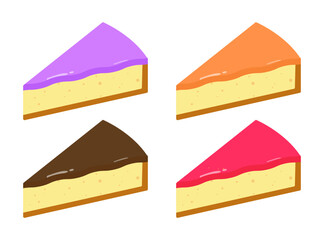 Set of slice cakes.Cheese cake with different topping.Colorful cake.