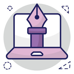        Pen with nodes on web page, bezier tool icon 