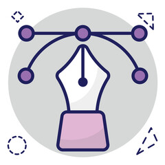        Pen with nodes on web page, bezier tool icon 