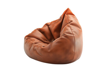 A brown leather beanbag chair sits on a white background. The chair is empty and ready to be sat in.