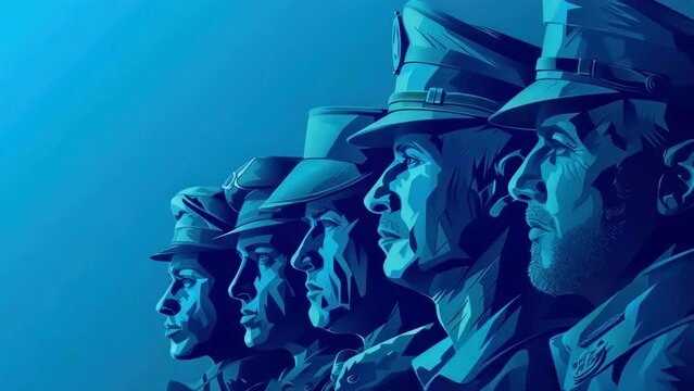 Group of men in military uniforms are standing in row