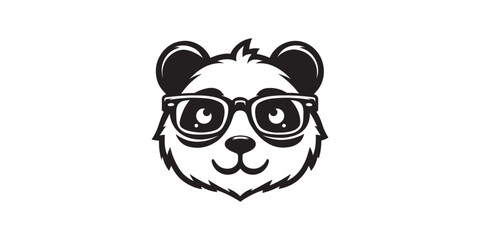 Geeky Panda Head Illustration Wearing Glasses with Slight Smile