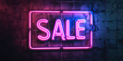 Neon sign with the word 'SALE' glowing in purple against a dark background, perfect for retail promotions and advertising.