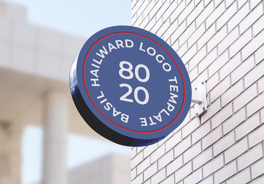 Logo Mockup Template Style Effect Wall Badge Sign Signboard Metal Text Brand Logotype Identity