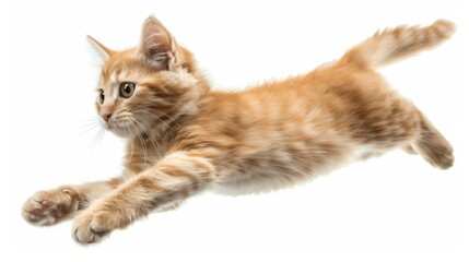Obraz premium A super cat leaping forward, paws outstretched, isolated on a white background