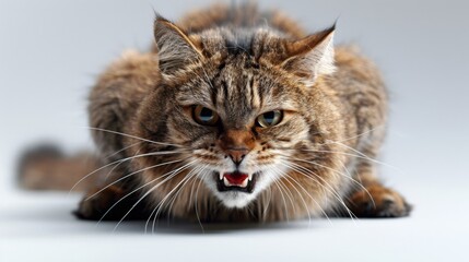 Obraz premium A super cat with a fierce expression, isolated on a white background
