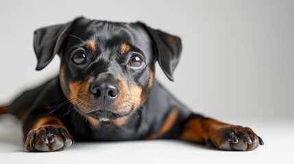Obraz premium A super dog in a low, stealthy position, ready to pounce, isolated on a white background