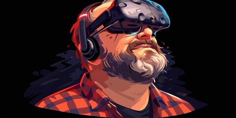 man wearing virtual reality glasses.
Concept: promotion of VR devices, virtual reality technologies, gaming and digital innovations.