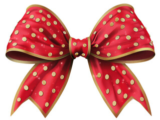 A festive red and gold polka dot bow with a sparkling finish, perfect for holiday designs.