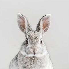 Obraz premium A rabbit with its ears flopped over its face looking goofy isolated on a white background 