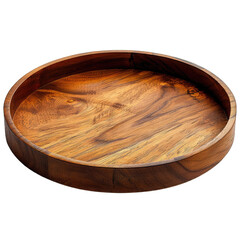 Obraz premium The image shows a round wooden tray with a dark brown color isolated on transparent background.