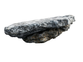 A large, flat rock isolated on a black background. The rock has a rough, textured surface with a gray and brown color scheme.