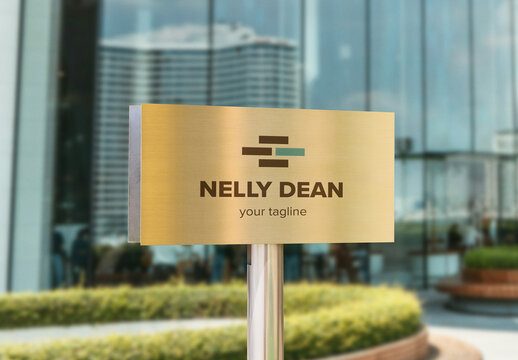 Logo Mockup Template Style Effect Wall Badge Sign Signboard Metal Text Brand Logotype Identity