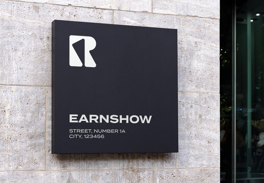 Entrance Logo Mockup Template Style Effect Wall Badge Sign Signboard Metal Text Brand Logotype Identity with Generative AI