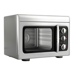 Obraz premium A modern, sleek white microwave oven with a glass door and control knobs.