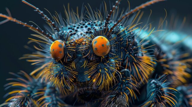 Caterpillar bristles in the style of Nikon D850, macro photography, 32k UHD, National Geographic photo, high detailed, focus stacking