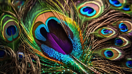 Obraz premium Beautiful peacock feathers background creative