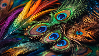 Obraz premium Beautiful peacock feathers background vibrant