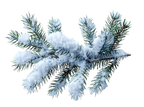 Pine branches covered with snow on transparent background