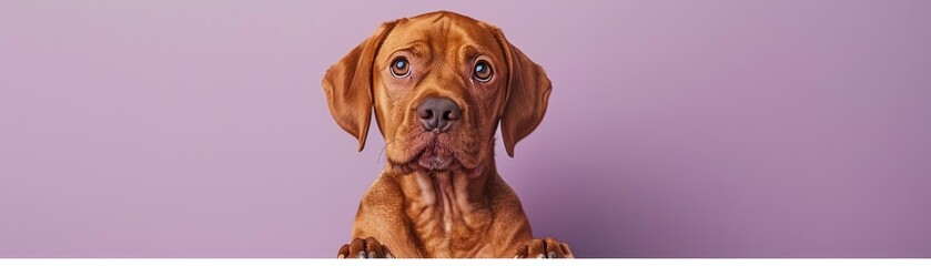 Adorable brown dog against a lilac background. Perfect for pet lovers, dog-themed projects, and websites requiring cute animal visuals.
