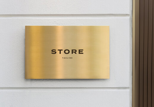 Entrance Logo Mockup Template Style Effect Wall Badge Sign Signboard Metal Text Brand Logotype Identity with Generative AI