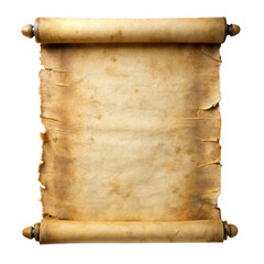 Antique scroll paper with weathered texture, featuring an aged appearance, isolated on transparent background, png.