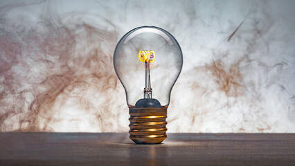 A light bulb sits on a wooden surface, with brown smoke swirling around it, representing the...