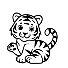  Cute tiger cartoon line art flat design