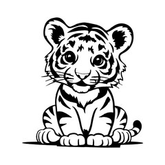  Cute tiger cartoon line art flat design