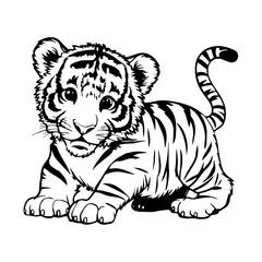  Cute tiger cartoon line art flat design