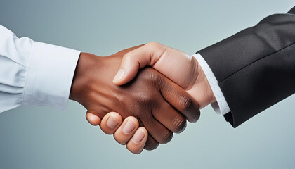 Handshake concept of a white and black adult people. 