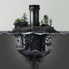 3D rendering of a water well with trees on top of it.