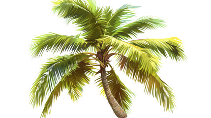 A single palm tree with lush green leaves swaying gently in the breeze.  A tropical paradise.