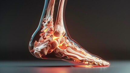 3D illustration of human foot bones.