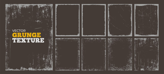 Set of vintage grunge frame or border template and overlay texture with paint brush stroke for social media. Vector grunge frame, background or banner silhouette. Torn paper pattern art for business.
