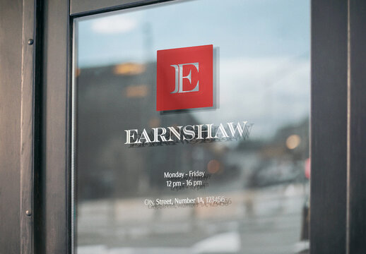 Window Logo Mockup Template Style Effect Wall Badge Sign Signboard Metal Text Brand Logotype Identity
