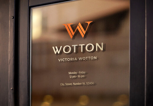 Window Logo Mockup Template Style Effect Wall Badge Sign Signboard Metal Text Brand Logotype Identity