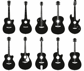 Naklejka premium a series of guitar silhouettes on a white background