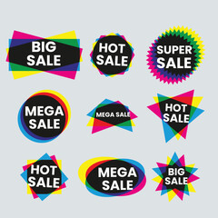 Sale tags collection. Special offer, big sale, discount, best price, mega sale banner set.