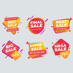 Sale tags collection. Special offer, big sale, discount, best price, mega sale banner set.