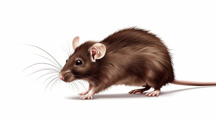 Brown Rat Standing on White Background