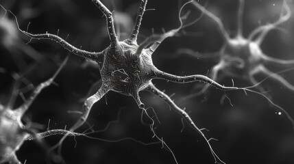 Human brain neurons flat design top view neuroscience theme 3D render black and white