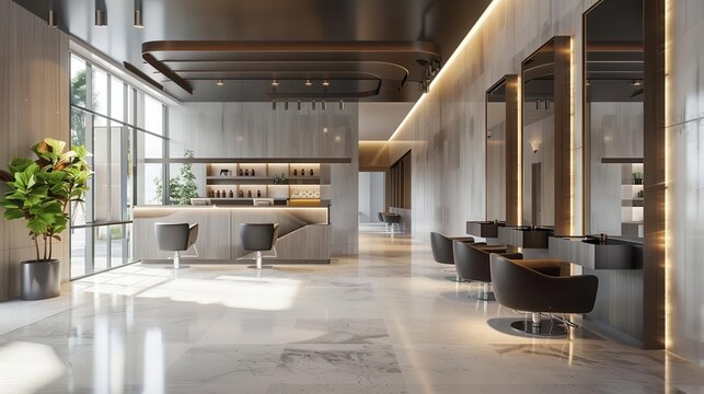 luxurious modern hair salon interior with sleek decor and styling stations 3d render