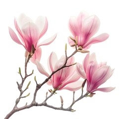 Pink magnolia flowers isolated on white background
