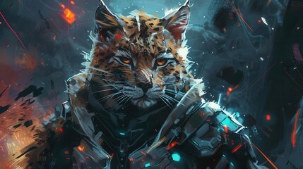 majestic futuristic feline warrior aigenerated digital painting illustration