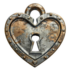 A weathered, heart-shaped padlock with a keyhole, symbolizing love, security, and the passage of time.