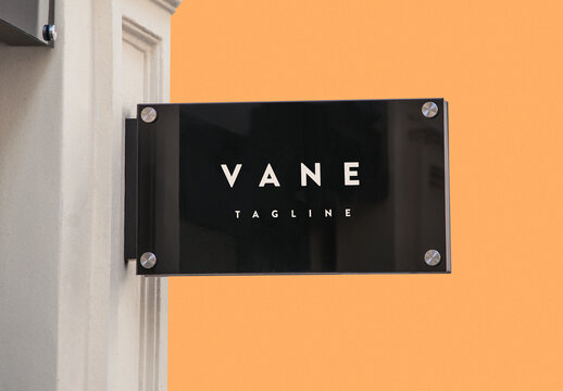 Logo Mockup Template Style Effect Wall Badge Sign Signboard Metal Text Brand Logotype Identity