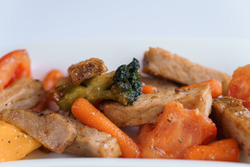 Stewed meat with vegetables and mushrooms